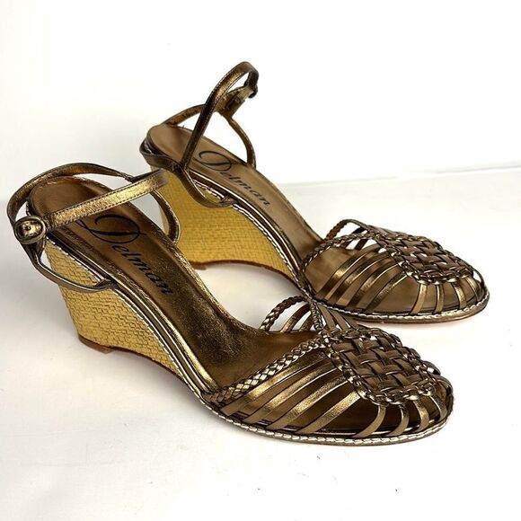 NWOB DELMAN Leather Strappy Wedge Gold Sandals Ankle Strap Made in Spain 40 US 9 - Picture 3 of 14